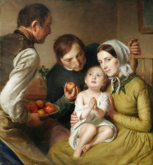 Learning to beg by Johann Baptist Reiter Oil Painting