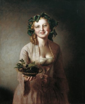 Lexi with the grapes by Johann Baptist Reiter Oil Painting
