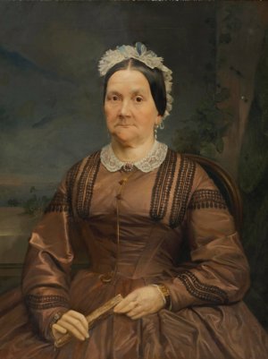 Portrait einer Dame im braunen Seidenkleid Oil painting by Johann Baptist Reiter