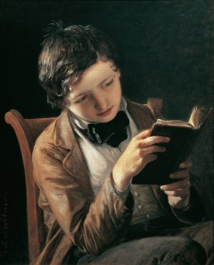 Reading boy by Johann Baptist Reiter Oil Painting
