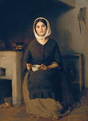 Sitzende Frau in einer Bauernkuche by Johann Baptist Reiter Oil Painting