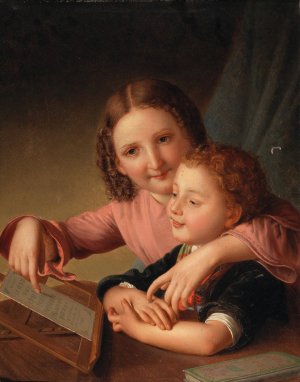 The Lesson by Johann Baptist Reiter Oil Painting