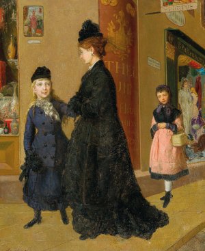 Window Shopping On Schleifmuhlgasse At The Corner With Wienstrasse by Johann Baptist Reiter Oil Painting