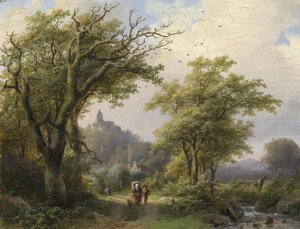Wanderer am Bach by Johann Bernhard Klombeck Oil Painting