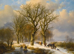 Winter Landscape With Cattle Drivers by Johann Bernhard Klombeck Oil Painting