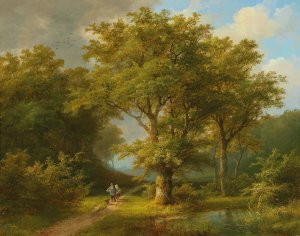 Wooded landscape with peasant couple returning home by Johann Bernhard Klombeck Oil Painting
