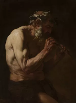 Faun playing the pipe by Johann Carl Loth Oil Painting