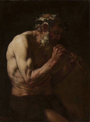 Faun playing the pipe by Johann Carl Loth Oil Painting