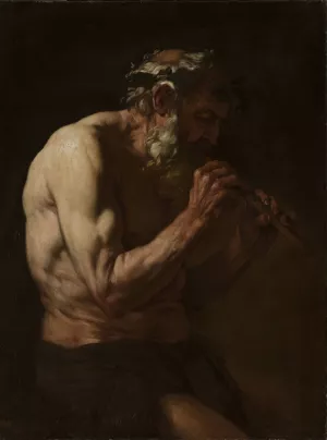Faun playing the pipe by Johann Carl Loth Oil Painting