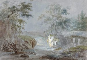 Wooded Cliffs along a Riverbank by Johann Caspar Huber Oil Painting