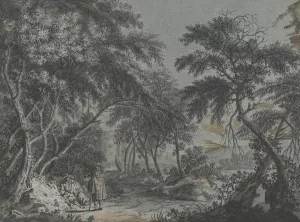 Ausgang aus dem Wald, links zwei rastende Wanderer in Manteln by Johann Caspar Zehender Oil Painting