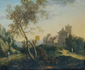 Ideale Landschaft mit Baumen und befestigtem Dorf by Johann Christian Brand Oil Painting