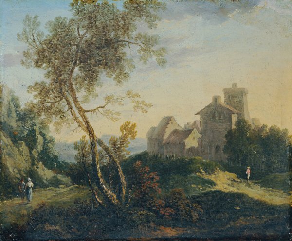Ideale Landschaft mit Baumen und befestigtem Dorf  by Johann Christian Brand - Hand-Painted Oil Painting Reproduction