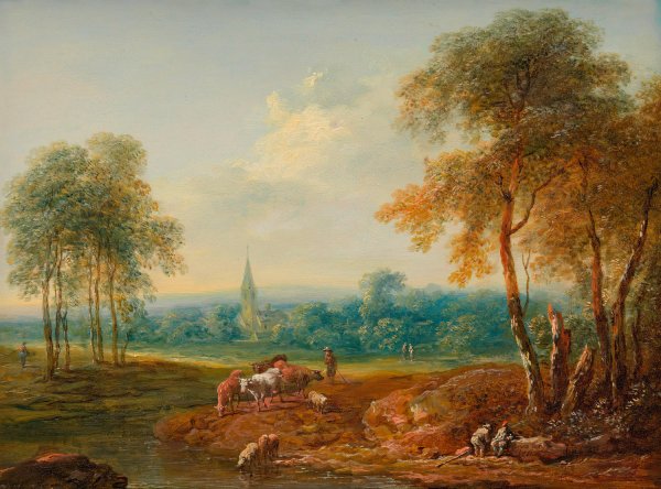 Main Product Photo of Landschaft mit Kuhherde  Painting by Johann Christian Brand
