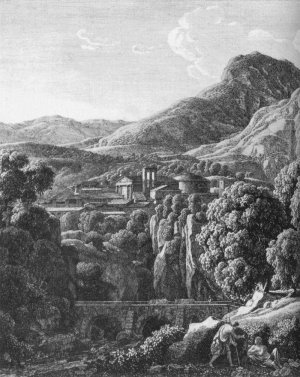 Landscape with Town and Bridge by Johann Christian Reinhart Oil Painting