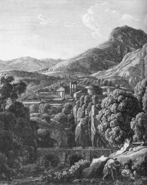 Landscape with Town and Bridge by Johann Christian Reinhart Oil Painting