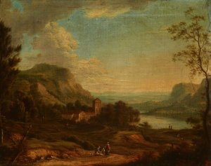 Landscape with a Genre Scene by Johann Christian Vollerdt Oil Painting