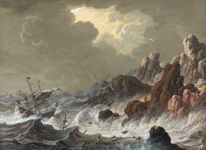 Storm-Tossed Ships Wrecked on a Rocky Coast by Johann Christoph Dietzsch Oil Painting