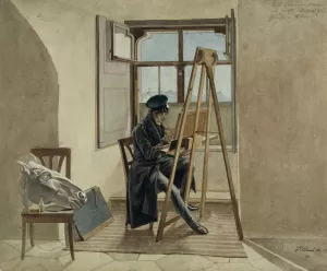 The Painter Johann Adam Klein at the easel in his studio in the Palais Chotek in Vienna by Johann Christoph Erhard Oil Painting