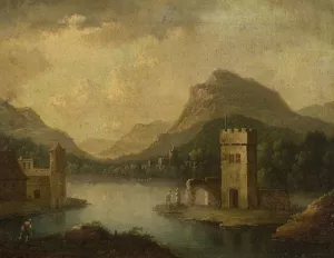 Romantic landscape with architecture by Johann Christoph Von Bemmel Oil Painting
