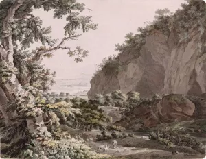 A Wooded Valley with Rocky Cliffs by Johann Conrad Steiner Oil Painting