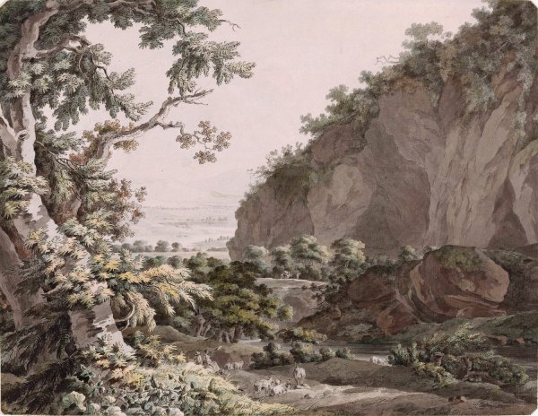A Wooded Valley with Rocky Cliffs  by Johann Conrad Steiner - Hand-Painted Oil Painting Reproduction