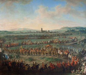 Entrance of the Emperor Franz I. Stephan and his son Joseph by Johann Dallinger Von Dalling Oil Painting
