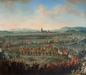Entrance of the Emperor Franz I. Stephan and his son Joseph by Johann Dallinger Von Dalling Oil Painting