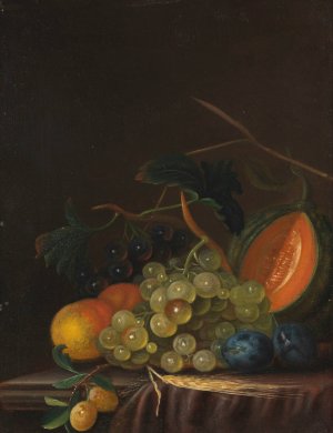 Stillleben Mit Trauben, Pfirsichen, Zwetschgen Und Melone by Johann Daniel Bager Oil Painting