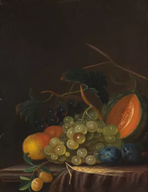 Stillleben Mit Trauben, Pfirsichen, Zwetschgen Und Melone by Johann Daniel Bager Oil Painting