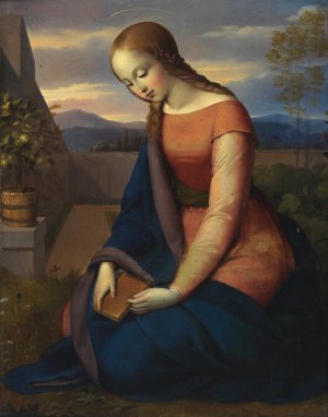 The Virgin Mary In The 'Hortus Conclusus' by Johann Evangelist Scheffer Von Leonhardshoff Oil Painting