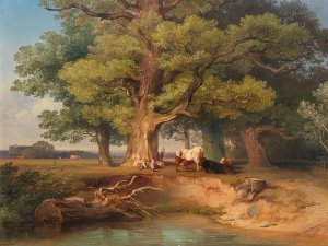 Landscape with Cows and Herders by Johann Fischbach Oil Painting