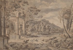 Antique Ruins along a Mountain Coast by Johann Franz Ermels Oil Painting