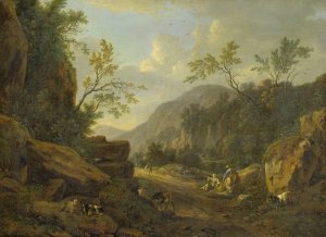 Rocky Landscape in the Evening Light by Johann Franz Ermels Oil Painting