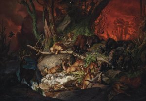 A forest fire, North America by Johann Friedrich Wilhelm Wegener Oil Painting