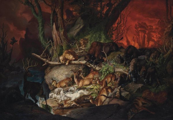 Main Product Photo of A forest fire, North America  Painting by Johann Friedrich Wilhelm Wegener