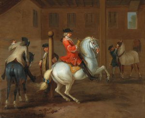 A Cavalier On A Gray Horse In A Riding School by Johann Georg De Hamilton Oil Painting