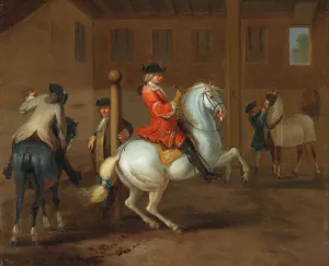 A Cavalier On A Gray Horse In A Riding School Oil painting by Johann Georg De Hamilton