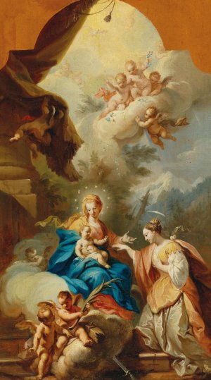 The Mystical Marriage of Saint Catherine by Johann Georg Grasmair Oil Painting