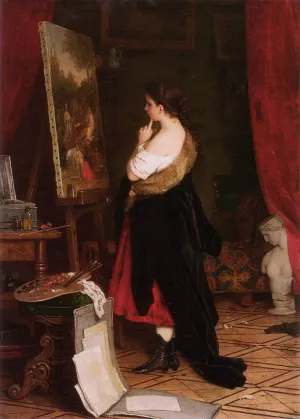 Admiring the Picture by Johann Georg Meyer Von Bremen Oil Painting