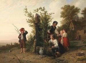Das Blindekuhspiel by Johann Georg Meyer Von Bremen Oil Painting
