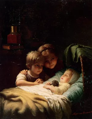 Das Jungste Bruderchen by Johann Georg Meyer Von Bremen Oil Painting