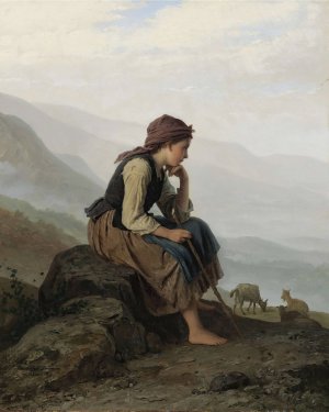 Die Ziegenhirtin by Johann Georg Meyer Von Bremen Oil Painting