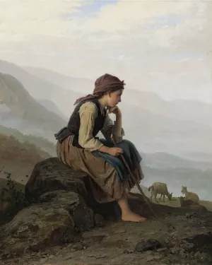 Die Ziegenhirtin by Johann Georg Meyer Von Bremen Oil Painting