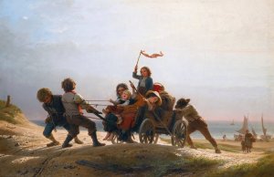 FrOhliche morgenfahrt  by Johann Georg Meyer Von Bremen Oil Painting