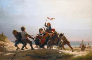 FrOhliche morgenfahrt  by Johann Georg Meyer Von Bremen Oil Painting