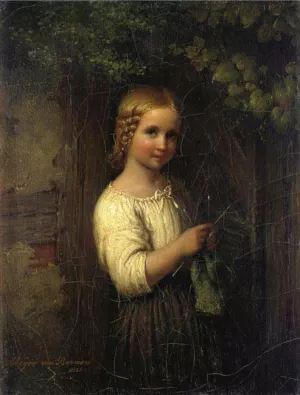 Knitting Girl by Johann Georg Meyer Von Bremen Oil Painting