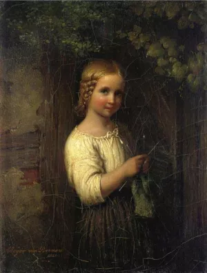 Knitting Girl Oil painting by Johann Georg Meyer Von Bremen