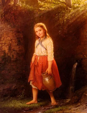 Madchen Mit Wasserkrug by Johann Georg Meyer Von Bremen - Oil Painting Reproduction