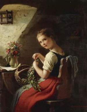 Making a Bouquet by Johann Georg Meyer Von Bremen - Oil Painting Reproduction